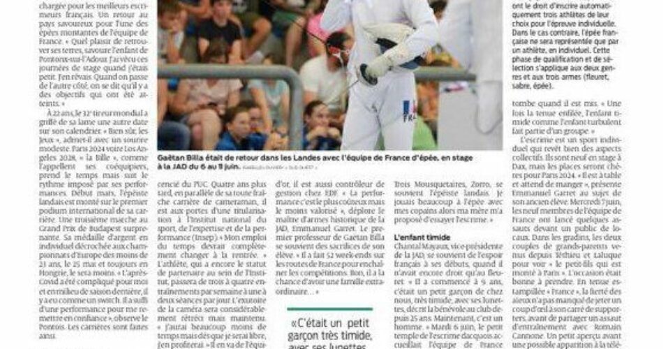 BRAVO GAETAN – ARTICLE SUD OUEST du 08-06-2023